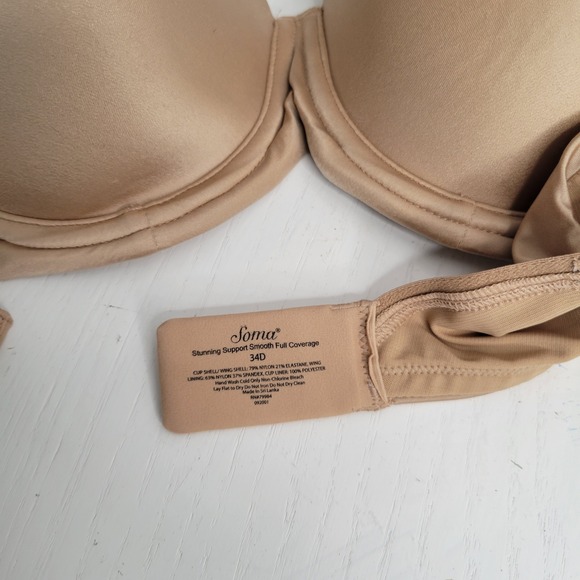 Soma Stunning Support Smooth Full Coverage Bra 34D Beige Comfortable Adjustable - Picture 6 of 12